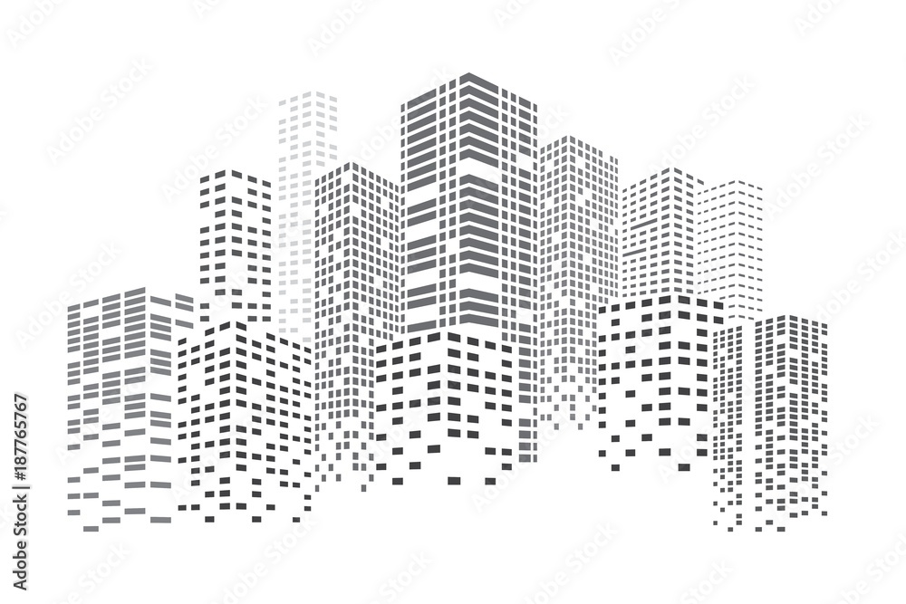 City Skyscrapers illustration. High Buildings at night. Urban scene. Abstract vector design element isolated on white background.