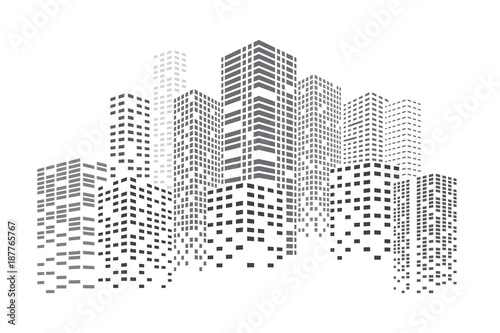 City Skyscrapers illustration. High Buildings at night. Urban scene. Abstract vector design element isolated on white background.