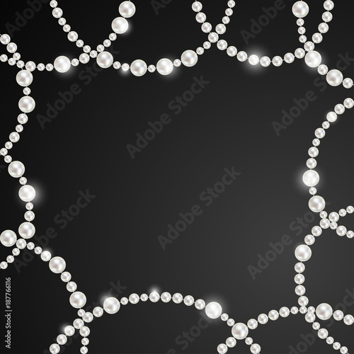Pearl. Beads. Jewelry. Decoration. Vector. Dark background.