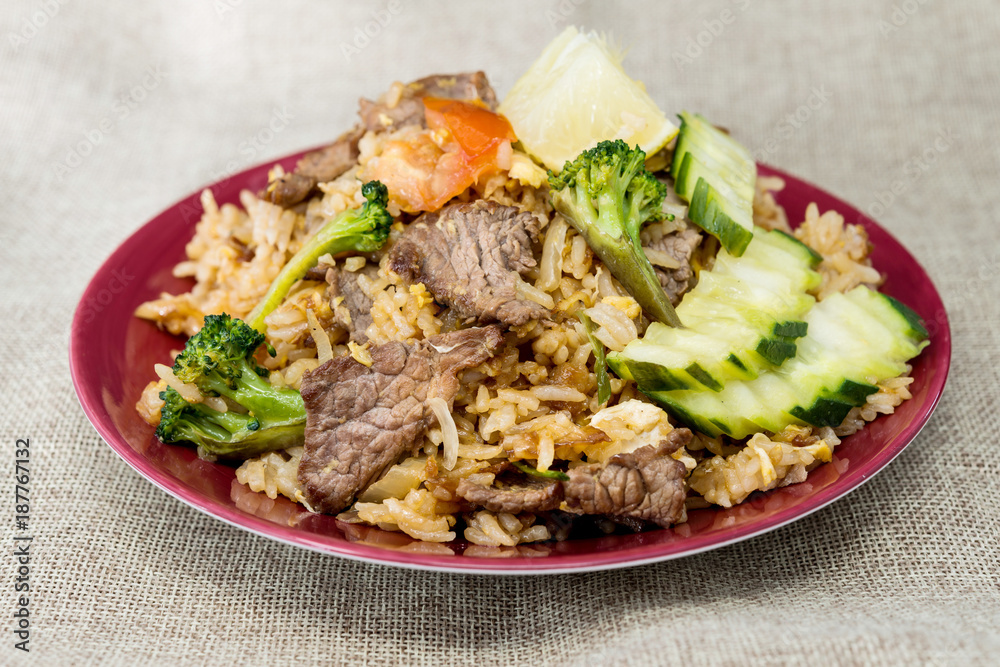 Homemade Chinese fried rice with vegetables and fried eggs Homemade Chinese fried rice with vegetables and fried eggs