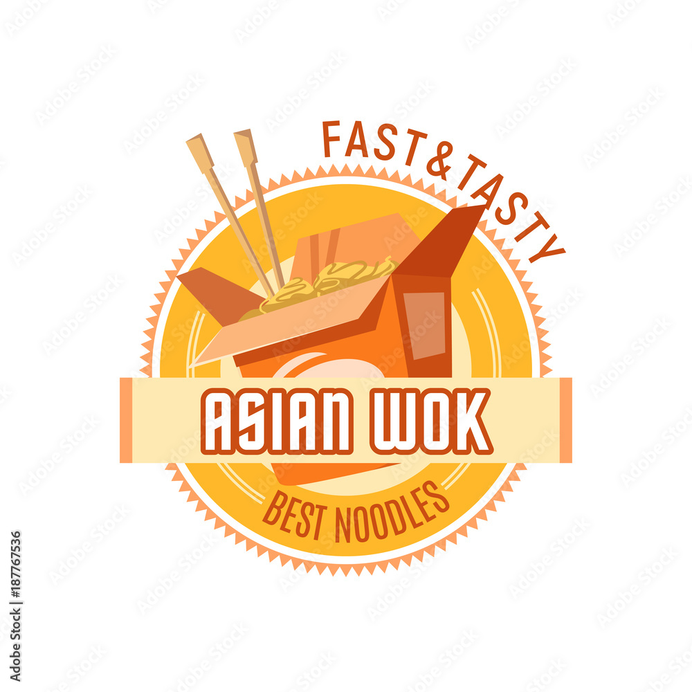 Fototapeta premium Asian noodles or Chinese wok cuisine vector icon