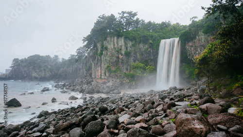 Waterfall in Jeju Island, South Korea photo