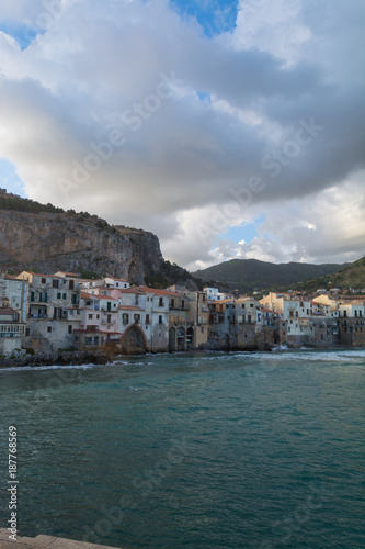 Touristic and vacation pearl of Sicily, small town of Cefalu, Sicily, south Italy, sea view, sunrise