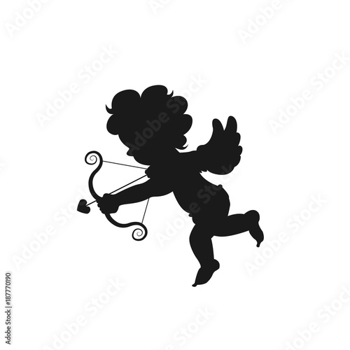 Silhouette amour cupid baby, symbol ancient mythology angle holding bow and arrow isolated on white background for decorate on valentine's day, Vector illustration.