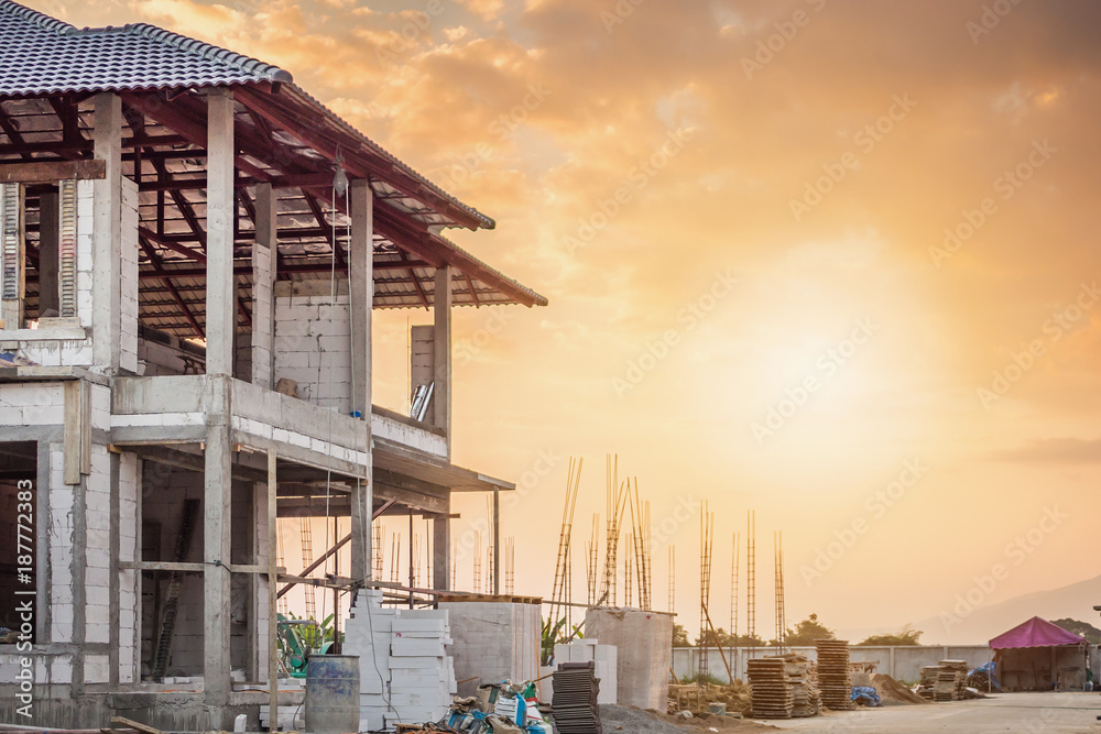 construction residential new house in progress at building site