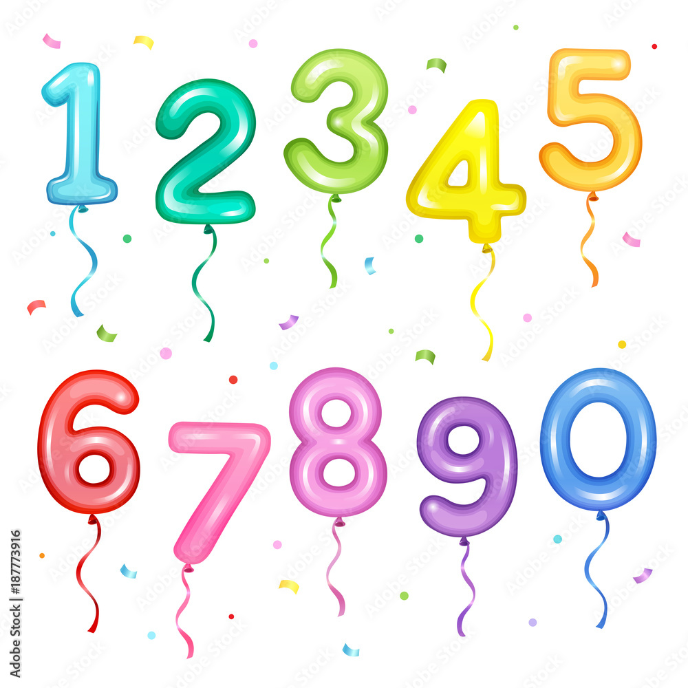 Vector illustration set of colorful number shaped balloons for birthday