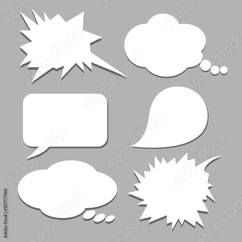 Vector set of stickers of speech bubbles. Blank empty white speech bubbles