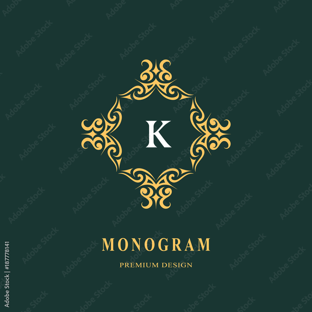 Beautiful monogram. Elegant emblem. Art logo design. Letter K. Graceful template. Business sign, identity for Restaurant, Royalty, Boutique, Cafe, Hotel, Heraldic, Jewelry, Fashion Vector illustration