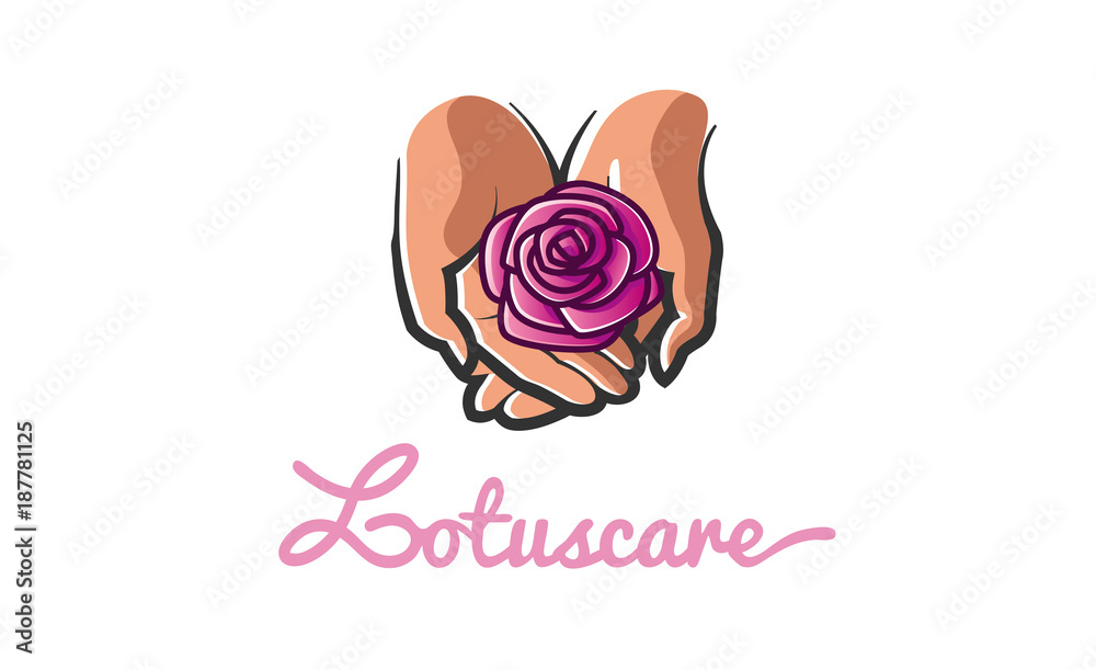 Lotus Care Hands Holding Romance Logo Design Symbol Illustration Lotus Care Hands Holding Romance Logo Design Symbol Illustration