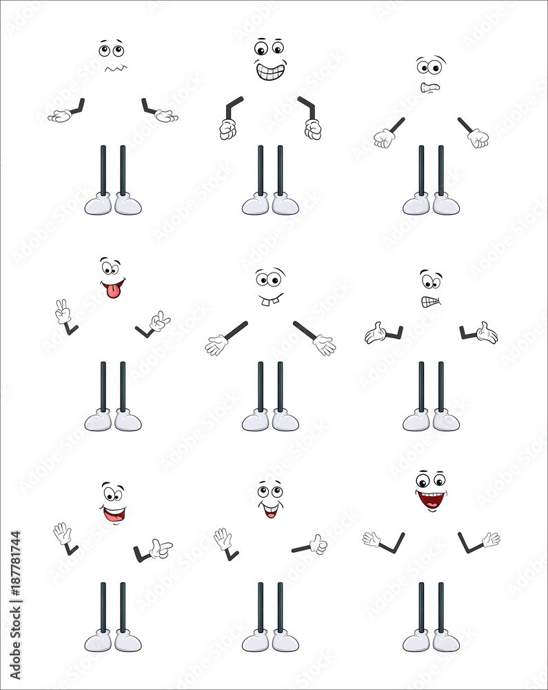 Obraz premium cartoon character arm, leg and face set isolated on white background