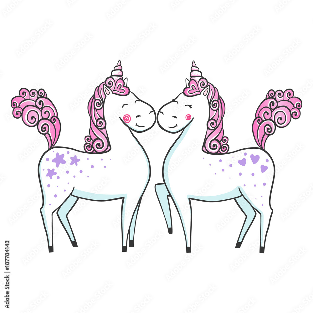 Cute hand drawn Unicorns in love. Cute hand drawn Unicorns in love.