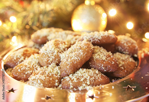 greek melomakarona traditional Christmas cookies with honey and nuts 