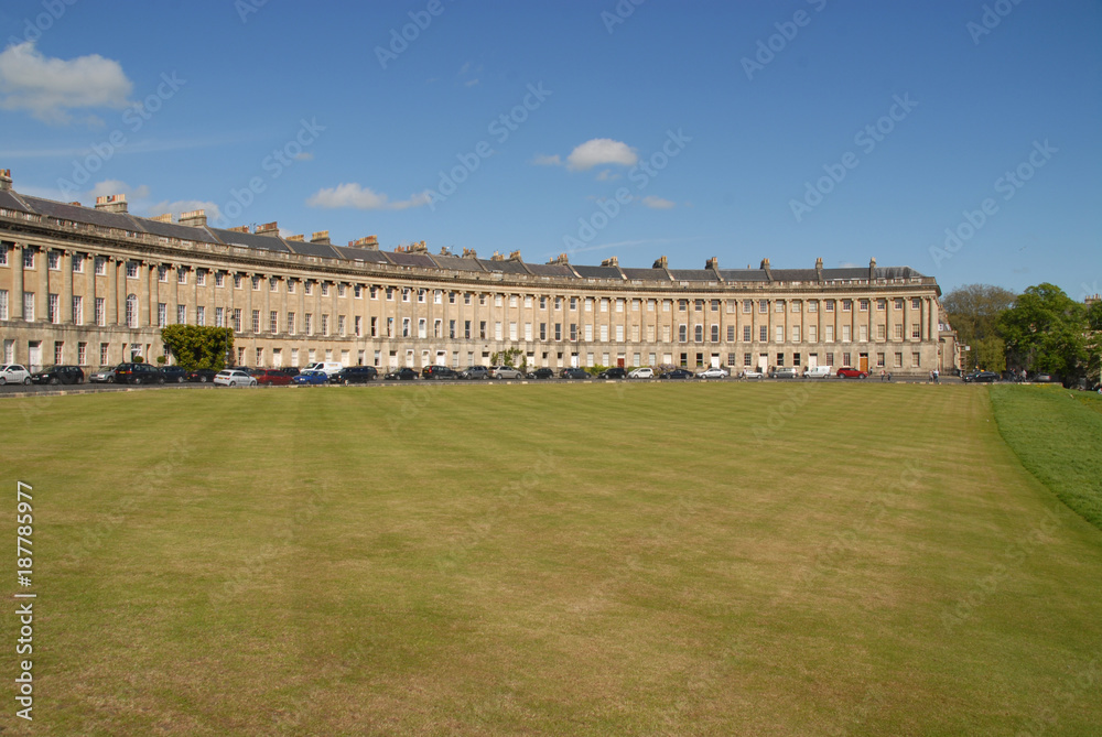The Royal Crescent and lawn in spring, Bath, United Kingdom