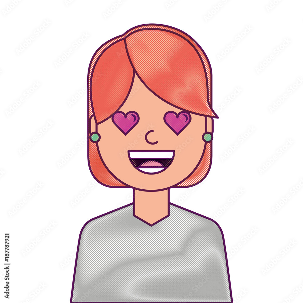 happy girl with her smiling face and heart shape eyes illustration happy girl with her smiling face and heart shape eyes illustration