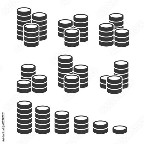 Coins Stack Icons Set on White Background. Vector