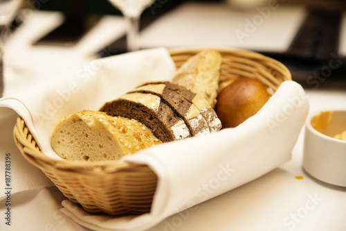 basket with bread in the restaurant