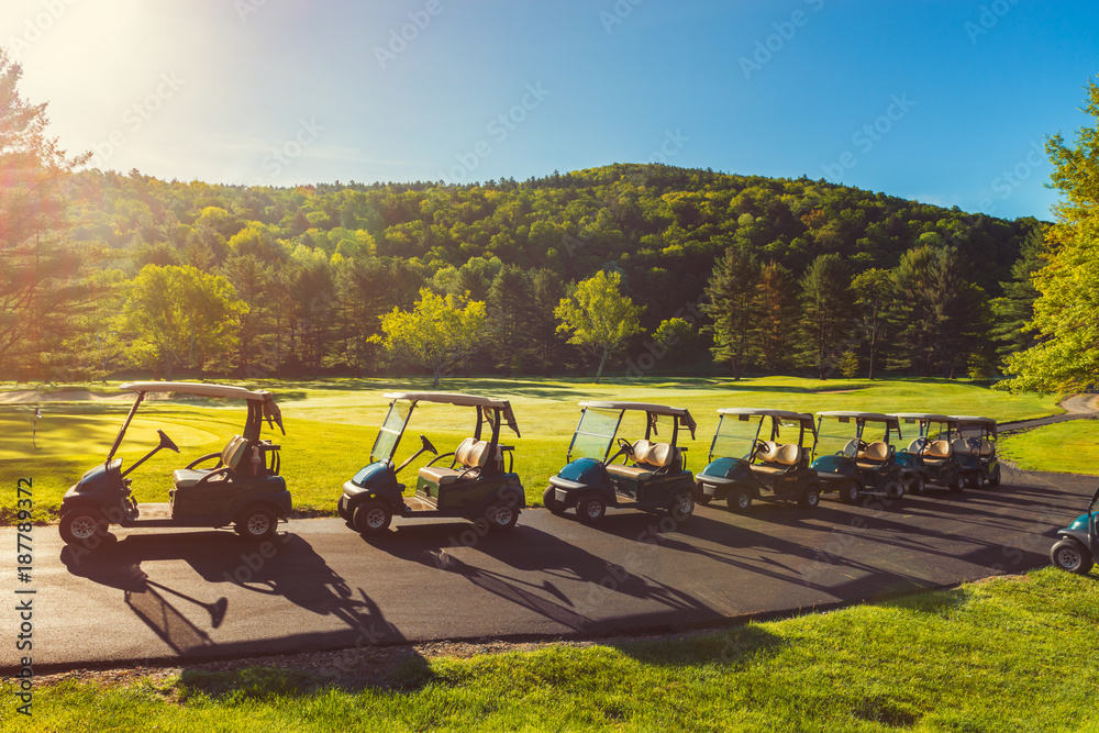 Golf Carts at Golf Course in Vermont, New England, USA