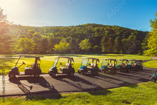 Obraz na płótnie Golf Carts at Golf Course in Vermont, New England, USA w salonie