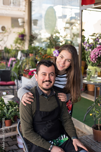 Small business consept. Smiling florist couple.
