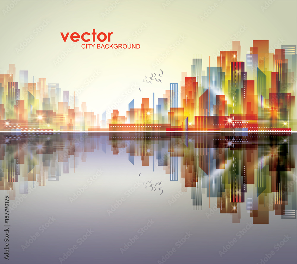 Obraz premium Illuminated Night city skyline, vector illustration
