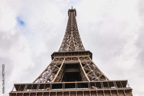architectural detail of the Eiffel Tower in Paris