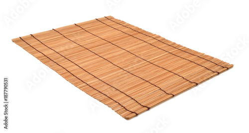 Close up of bamboo mat background isolated on white
