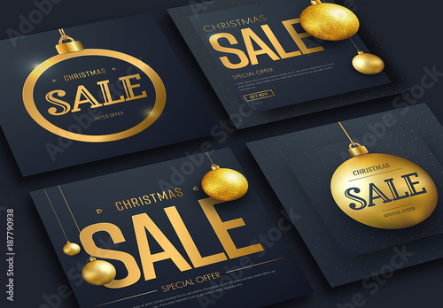 4 Christmas Sale Flyers with Gold Ornaments
