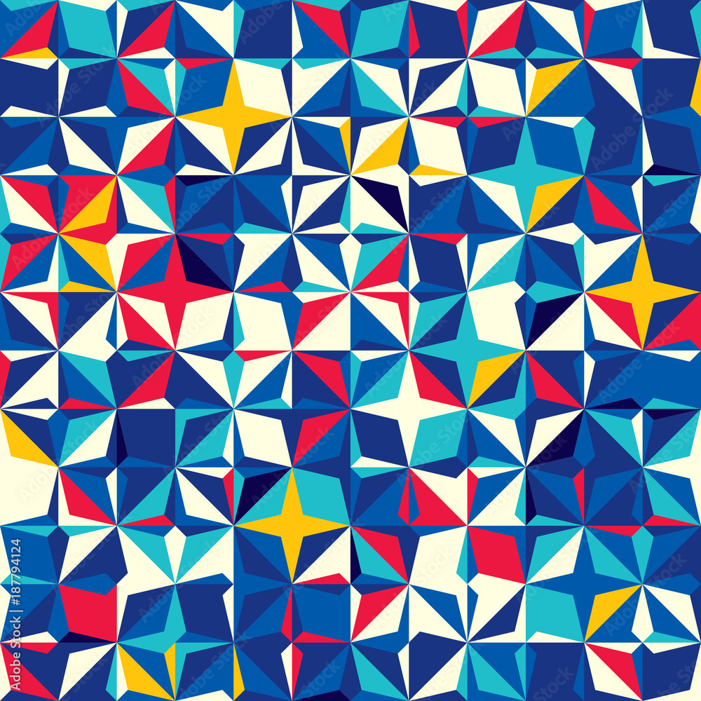 Abstract seamless pattern of squares and diagonal forms.