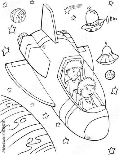 Outer Space Astronauts Vector Illustration Art