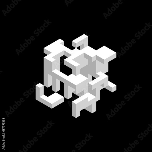 Abstract 3d construction. Isolated on black background. Vector illustration.