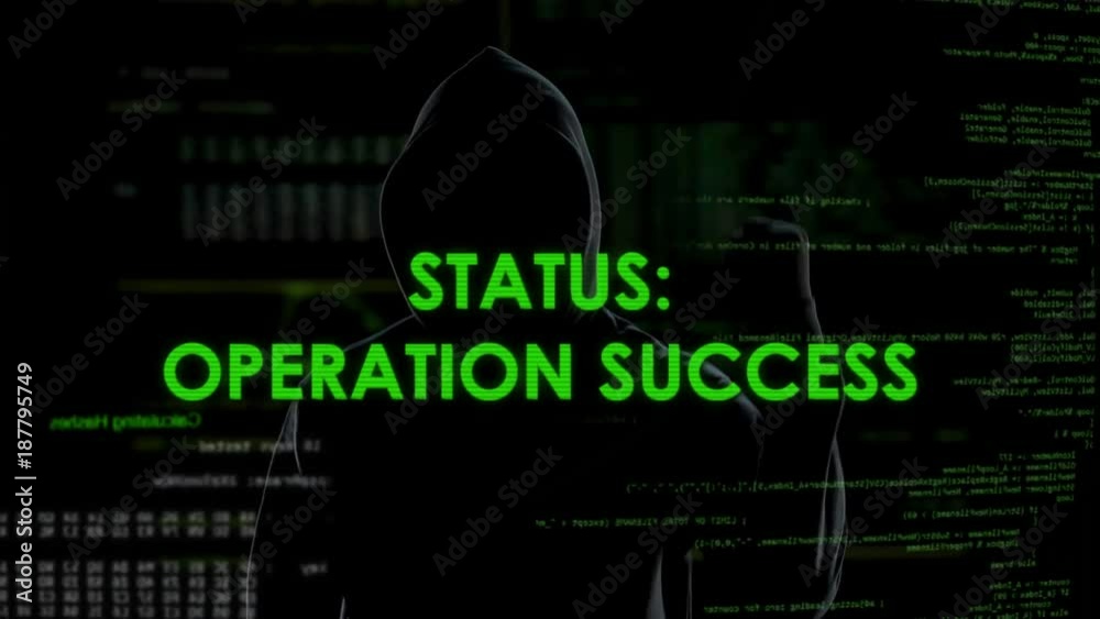 Operation success status, hacker stealing and transferring money from bank Operation success status, hacker stealing and transferring money from bank