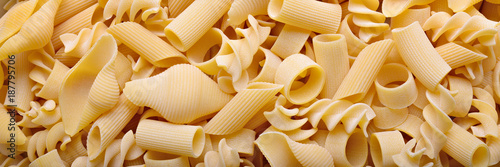 Various uncooked Italian pasta
