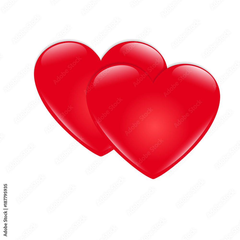 Icon of two red hearts on a white background