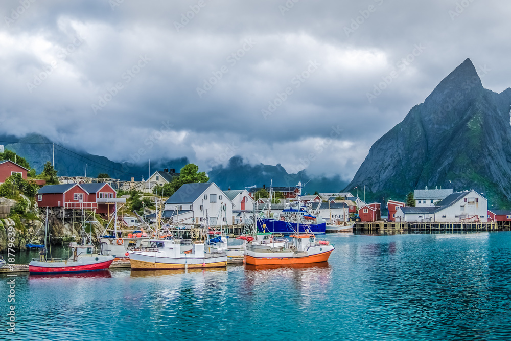 The fishing village of Hamnoy, Reinefjord, Lofoten Islands, Nordland, Norway. 