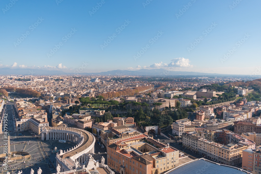 Aerial view of Saint Peter's Square in Vatican and Rome.