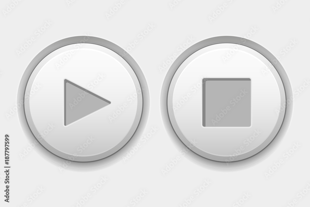 PLAY and STOP round white interface buttons PLAY and STOP round white interface buttons