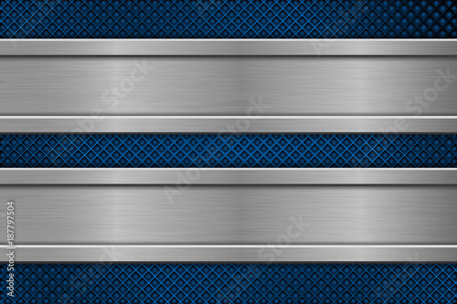 Metal blue perforated texture with horizontal iron plates
