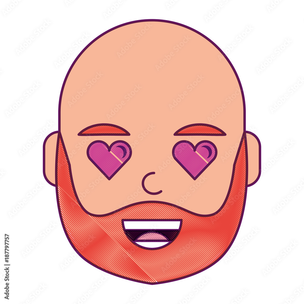 man character in love emotion with hearts as eyes vector illustration drawing design