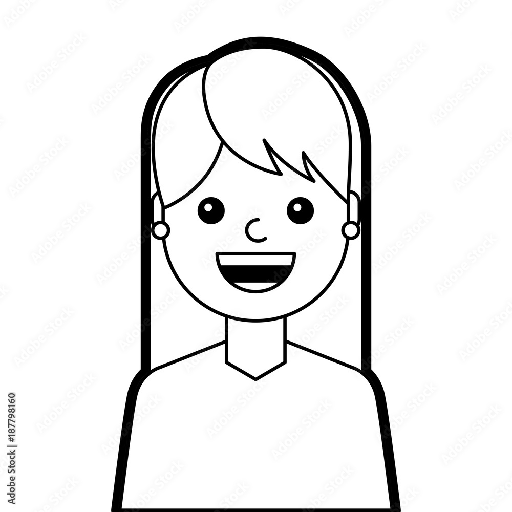 portrait young woman cartoon smiling happy vector illustration line design