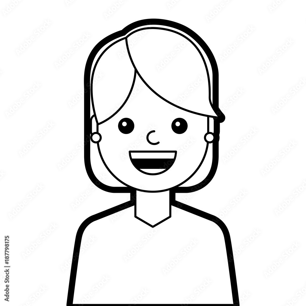 portrait young woman cartoon smiling happy vector illustration line design portrait young woman cartoon smiling happy vector illustration line design
