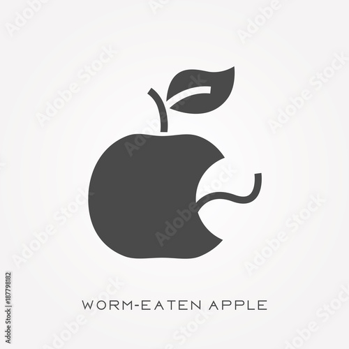 Silhouette icon worm-eaten apple