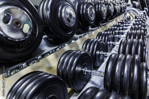 Black dumbbell set. 