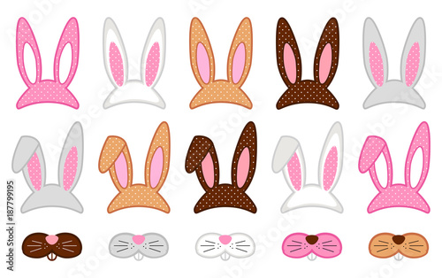 Cute Easter photo booth props as set of party graphic elements of easter bunny costume