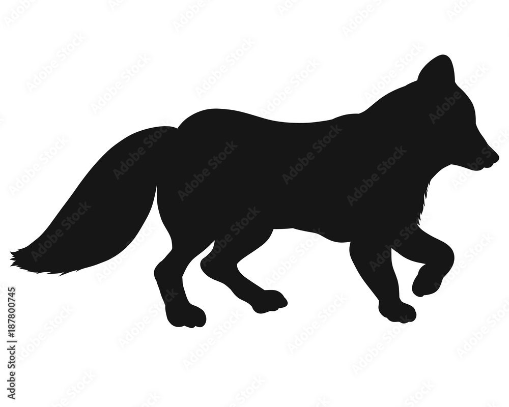 Black silhouette of a walking fox Black silhouette of a walking fox