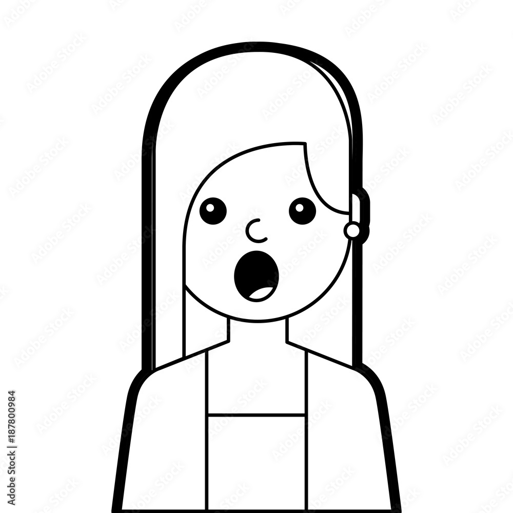 portrait surprised young woman face expression cartoon  illustration line design