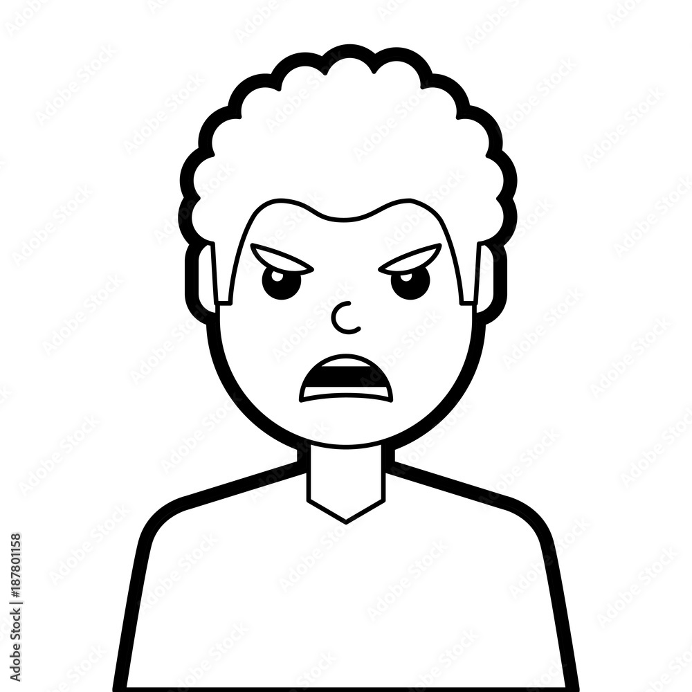 portrait man face angry expression cartoon vector illustration line design