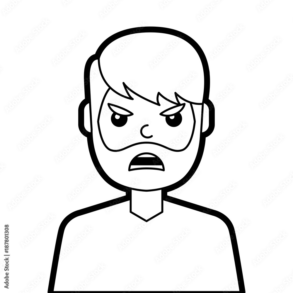 portrait man face angry expression cartoon vector illustration line design