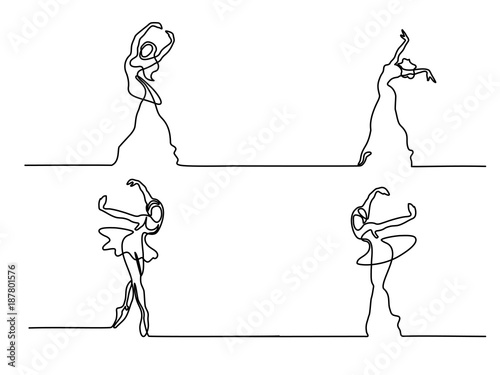 Set continuous Line Art Drawing. Ballet Dancer ballerina. Vector Illustration