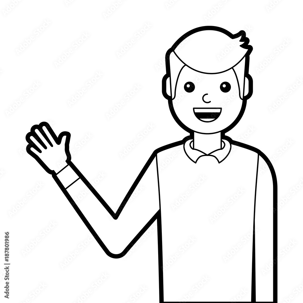 portrait man waving hand smiling character vector illustration line design portrait man waving hand smiling character vector illustration line design
