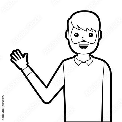 portrait man waving hand smiling character vector illustration line design